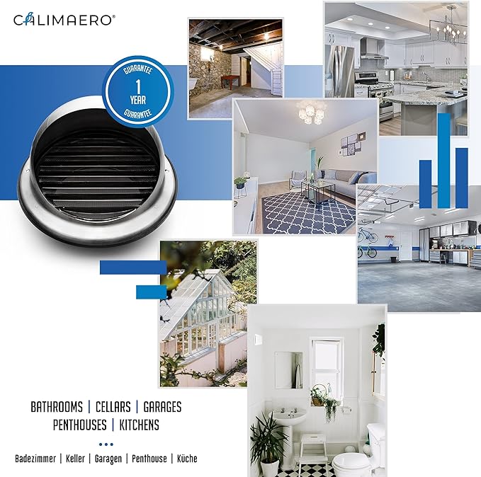 calimaero® KWG 5 inch Round Stainless Steel Ventilation Grill Hood with Rubber Seal Fits only with Metal Ducts