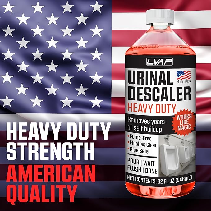 LVAP Heavy Duty Urinal Salt Remover – Made in USA – Commercial Grade Urinal Drain Cleaner & Odor Eliminator. Removes Salt, Calcium, Rust and Scale Build Up – 32 fl oz Bottles - 6 Pack
