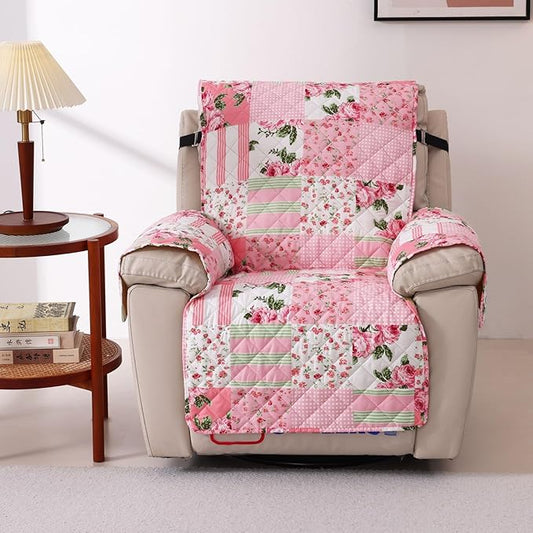 Cmfshape Skidproof Sofa Cover-Floral Sofa Slipcover with Elastic Straps-Easy Fit Slip Cover-Washable Furniture Protector for Pets and Kids(Chair,Pink)