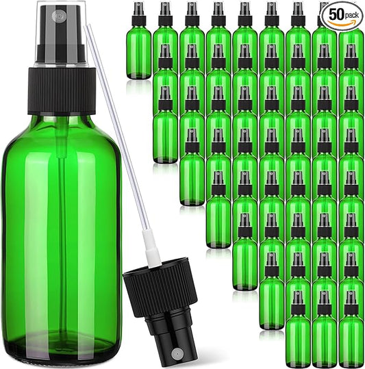 Maxcheck 50 Pieces 4oz Small Glass Spray Bottles for Essential Oil Empty Spray Mist Bottle Empty Fine Mist and Refillable Mister Refillable Liquid Containers for Perfumes, Cleaning(Green)