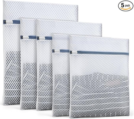 Heavy-Duty Honeycomb Mesh Laundry Bags, 5-Pack (2 Small 9x12, 2 Medium 12x16, 1 Large 16x20) | Delicates Wash Bags for Lingerie & Baby Clothes
