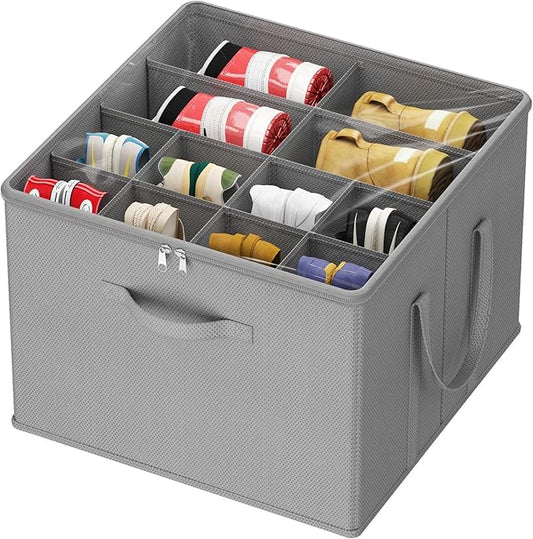 Lifewit Shoe Storage Organizer for Closet, Fabric Large Shoe Box Storage Containers with Clear Cover, Foldable Bins for Boots Heels Sneakers Fits 12-16 Pairs, 1 Pack Light Gray