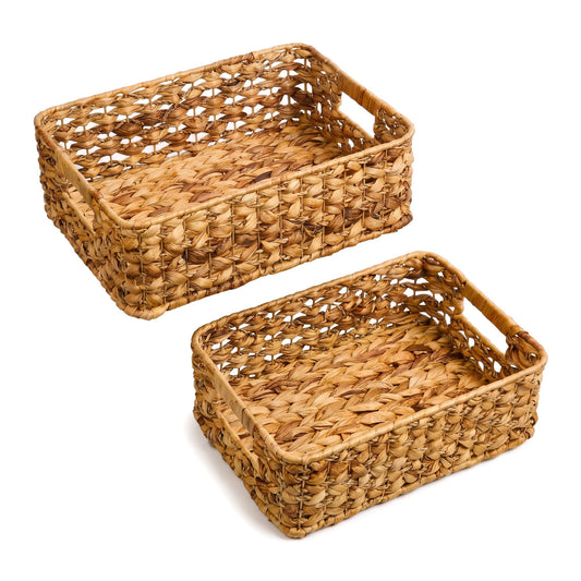 Water Hyacinth Wicker Storage Baskets for Shelves, Set of 2 - Image 1