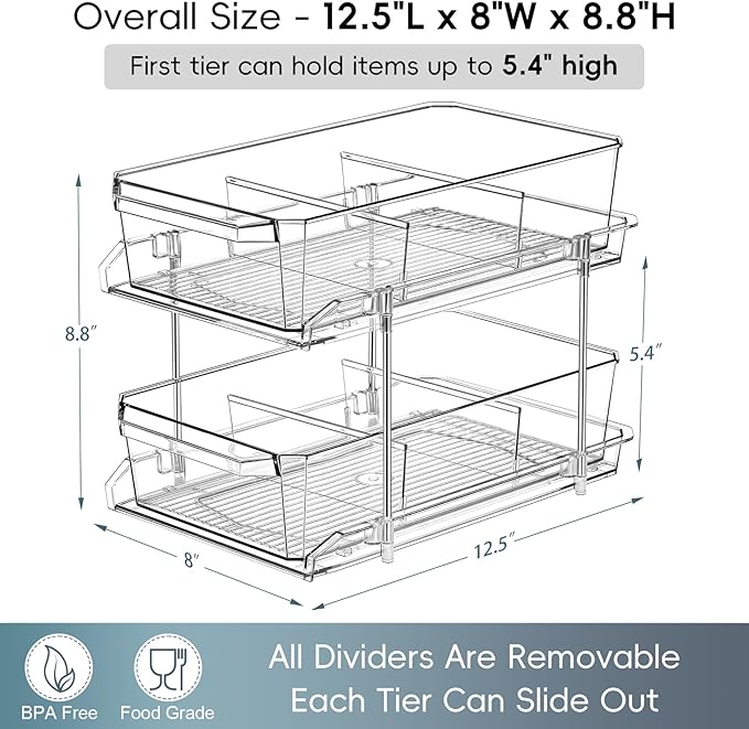 2-Tier Pull-Out Cabinet Organizer - Double Your Storage Space Instantly