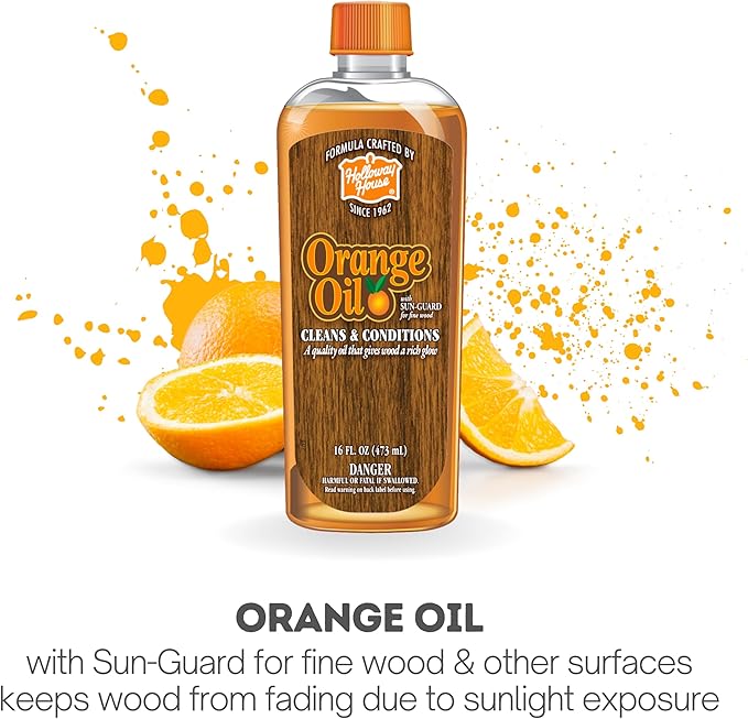 Holloway House Orange Oil Cleaner 16oz w/ Sun-Guard for Fine Wood, Cleans & Conditions, Removes Soap Scum from Shower Doors, Stainless, Tile & Sinks, Natural Oil that gives wood a Rich Glow