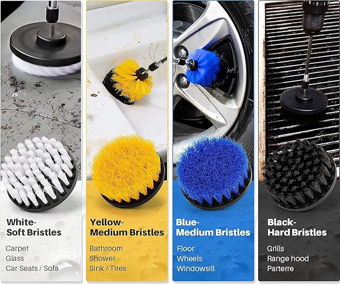 Drill Brush with Long Extend Attachment,Power Cleaning Scrub Brush for Bathroom and Kitchen Surface,Grout,Tub,Shower,Tile,Corners (Yellow)