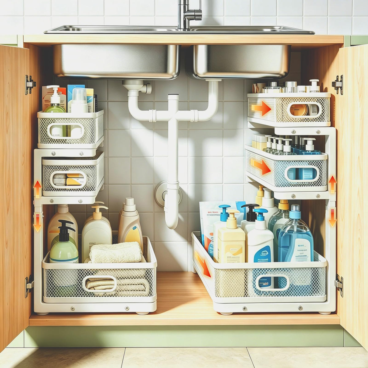 2 Pack 3 Tier Under Sink Organizer with Pull Out Drawer - Image 1