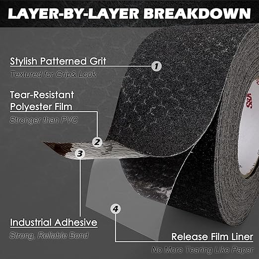 S&X Anti Slip Tape 3" x 60' Ultimate Non Skid Tape for Outdoor Stairs, Decks, Ramps - Waterproof & Durable