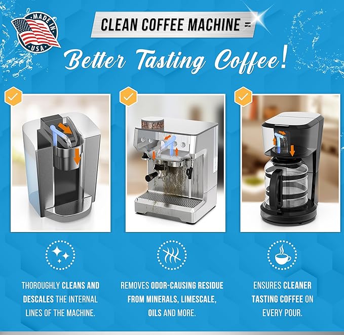 ACTIVE Coffee Machine Descaler and Disposal Cleaner Tablets - Includes 32oz Coffee Maker Cleaner and 24ct Garbage Disposal Tablets