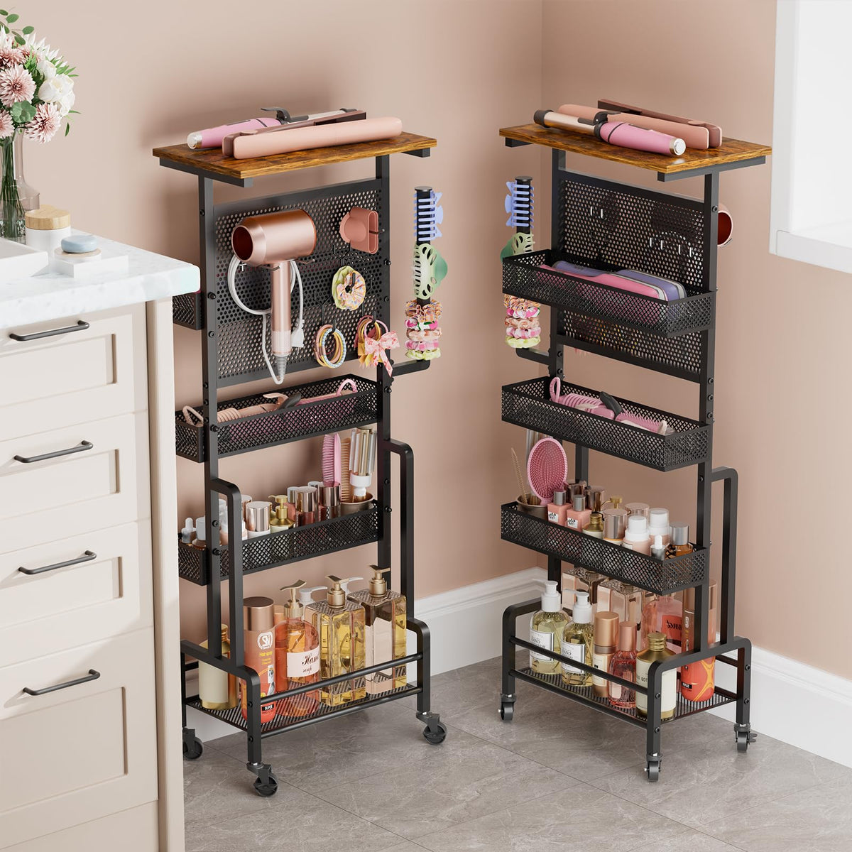 Hair Tool Organizer Cart, Slim Rolling Hair Dryer Holder - Image 1