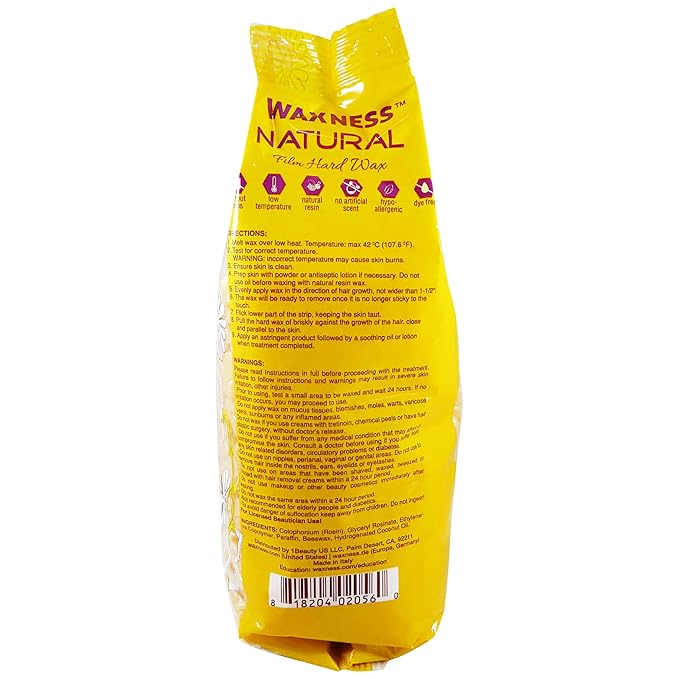 Waxness Film Hard Wax Beads Natural 2.2 lb (1 kg) – Stripless Professional Hard Wax for Face & Body, Smooth Application, Suitable for Sensitive Skin – Made in Italy
