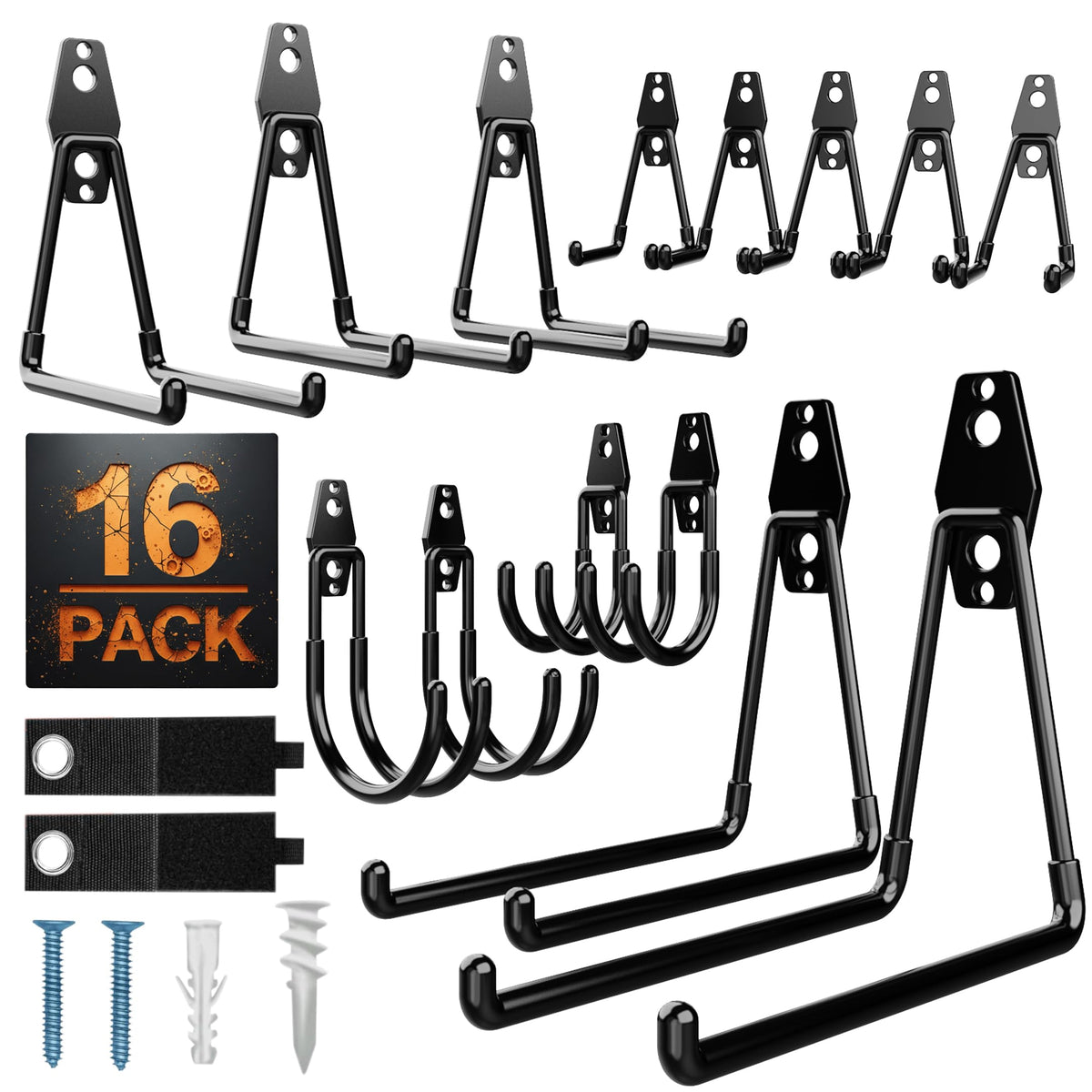 16 Pack Heavy Duty Garage Hooks, Wall Mounted Tool Hangers - Image 1