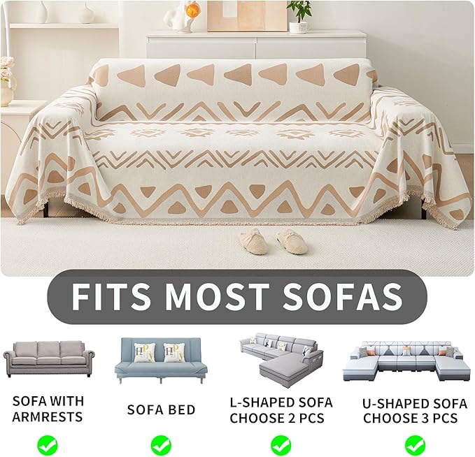 HAOMAIJIA Non Slip Couch Cover Sofa Covers for 3 Cushion Couch Washable sectional Couch Covers for Dogs pet Furniture Protector Couch Cover Blanket for Living Room (My-Khaki, 71"x134")