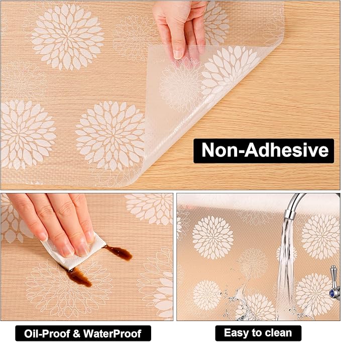 Cooyes Shelf Liners for Kitchen Cabinets Waterproof & Oil-Proof Kitchen Cupboard Mats Non-Slip Drawer Mats EVA Material Non Adhesive Fridge Liner for Shelves（23.6" W x 236" L）