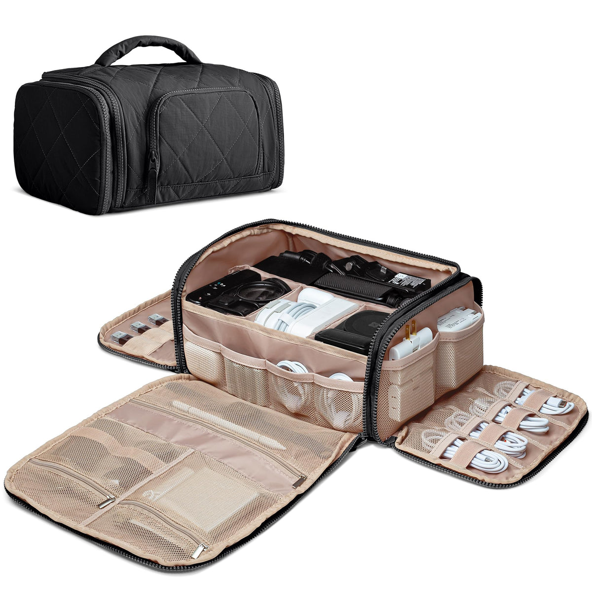 Marscamd Cable Organizer Bag for Travel Cords & Chargers, Black - Image 1