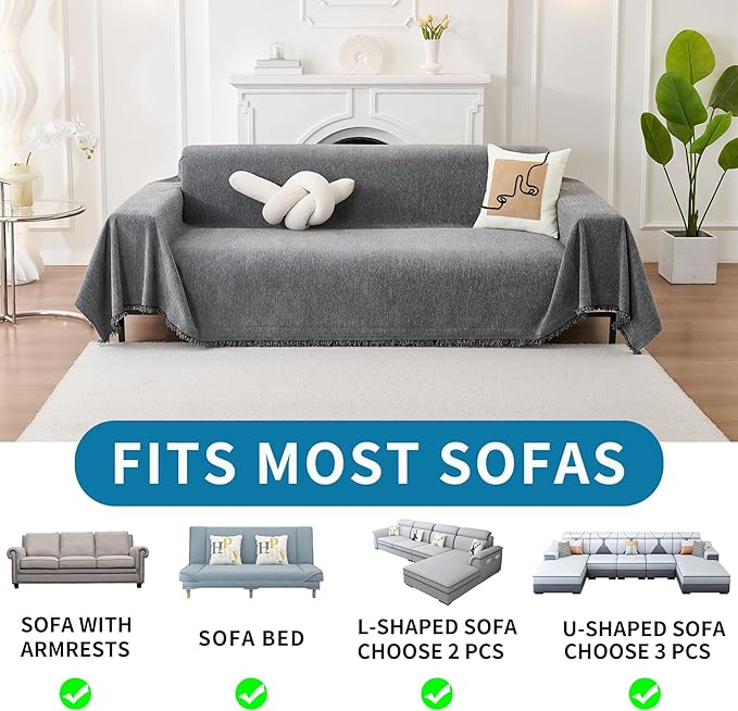 HAOMAIJIA Non Slip Couch Cover Sofa Covers for 2 Cushion Couch Washable sectional Couch Covers for Dogs pet Furniture Protector Couch Cover Blanket for Living Room (Grey, 71"x118")