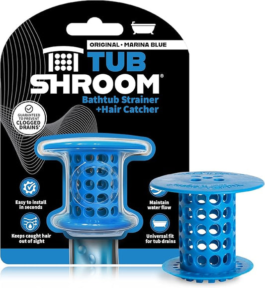 TubShroom Bathtub Drain Hair Catcher – In-Drain Tub Strainer & Clog Prevention Protector, Fits Standard 1.4”–1.75” Tub Drains, Easy Clean, Captures Human & Pet Hair out of Sight (Blue)