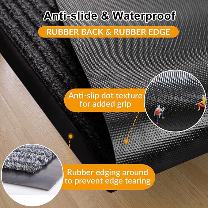 3' x 5' High Traffic Guard Doormat, Commercial Grade Door Floor Mat Striped Brush Step Entrance Mat with Rubber Backing, Low Profile Commercial Rugs for Entryway, Easy to Clean(Jet Black)