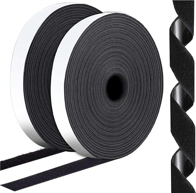 1 Inch x 82 Feet Black Hook Loop Strips with Adhesive Heavy Duty, Double Sided Hook Loop Rolls, Picture Hanging Strips, Bulk Sticky Straps Wall Hanging Strips