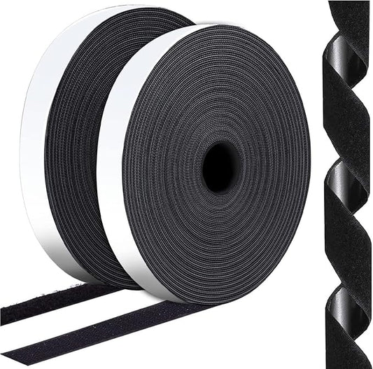 1 Inch x 82 Feet Black Hook Loop Strips with Adhesive Heavy Duty, Double Sided Hook Loop Rolls, Picture Hanging Strips, Bulk Sticky Straps Wall Hanging Strips
