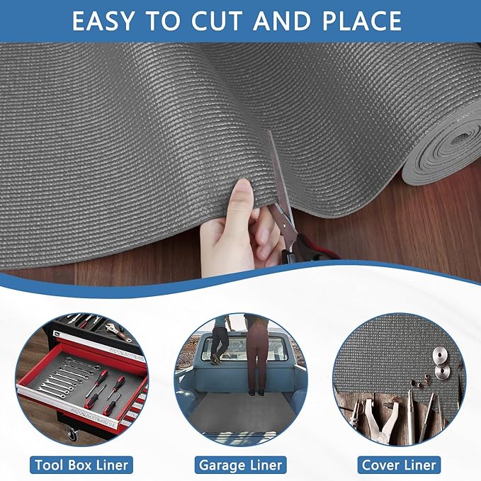 Foam Toolbox Liner Drawer Mat 1/8 Inch Thick X 16 Inch Wide X 16 Ft Long Gray, No Slip for Protecting Cabinet, Garage, Cart, Tool Box