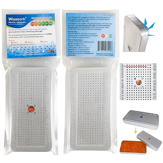 100 Gram 3 Pack Indicating Silica Gel Canister, Gun Safe Dehumidifier (Orange to Green), Reusable Desiccant Canister Dehumidifier