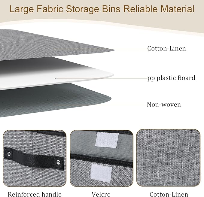 Storage Baskets with Lids, Fabric Storage Boxes with Handles, 10.2 x 7.8 x 6.7 Inch Closet Organizers for Shelves Bedroom Office, Gray, 3-Pack