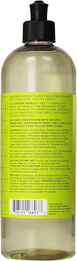 Caldrea Dish Soap Liquid, Ginger Pomelo, 16-Ounce Bottles (Pack of 2)