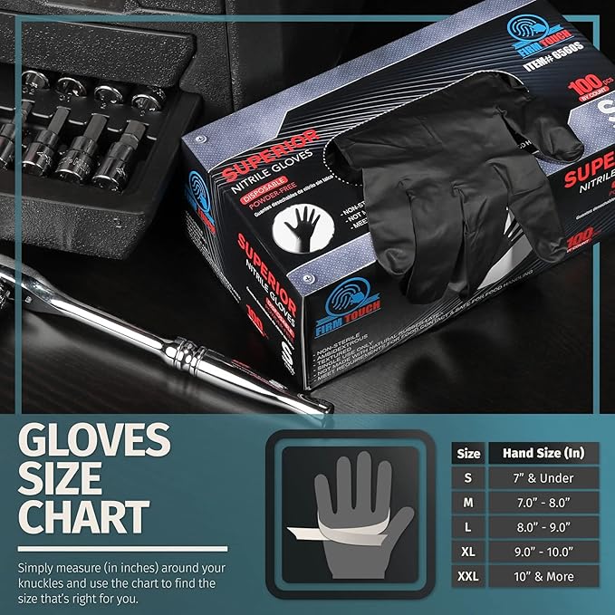 Glove Station Disposable Nitrile Gloves - 100-Count - Medical-Grade Non-Latex Gloves for Kitchen, Cleaning, and Cooking - Textured for Better Grip 6MM-L-Black