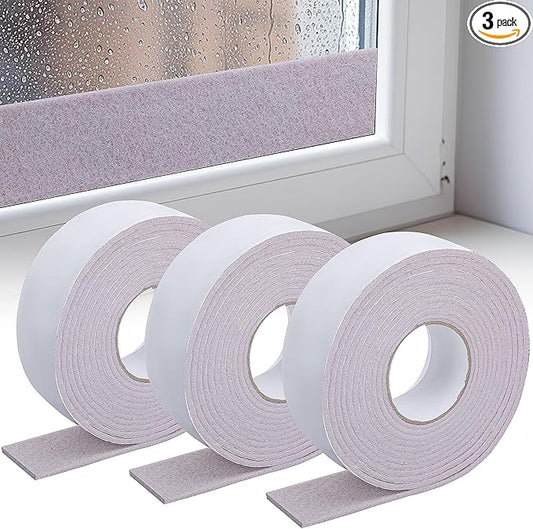 3 Roll 16.4Ft x 2Inch Window Condensation Prevention Absorber, 5mm Thick Condensation Water Moisture Absorber Tape, Reusable Beige Window Condensation Absorber Strips to Prevent Condensation