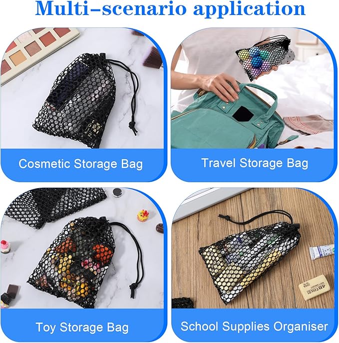 10 Pack Small Mesh Bags, 5.9 x 3.7 Inch Black Mesh Drawstring Bag Mini Nylon Net Bags with Drawstrings Small Travel Stuff Bags for Mini Stuff