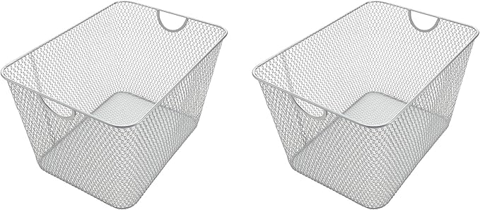 YBM Home Kitchen Pantry Organizer Mesh Wire Storage Basket for Shelves, and Cabinets, Multipurpose Steel Wire Basket for Organizing Office, Household, and Laundry Supplies,15 x 12 x 11.5 in, Pack of 2