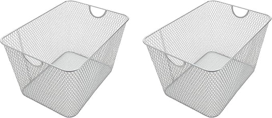 YBM Home Kitchen Pantry Organizer Mesh Wire Storage Basket for Shelves, and Cabinets, Multipurpose Steel Wire Basket for Organizing Office, Household, and Laundry Supplies,15 x 12 x 11.5 in, Pack of 2