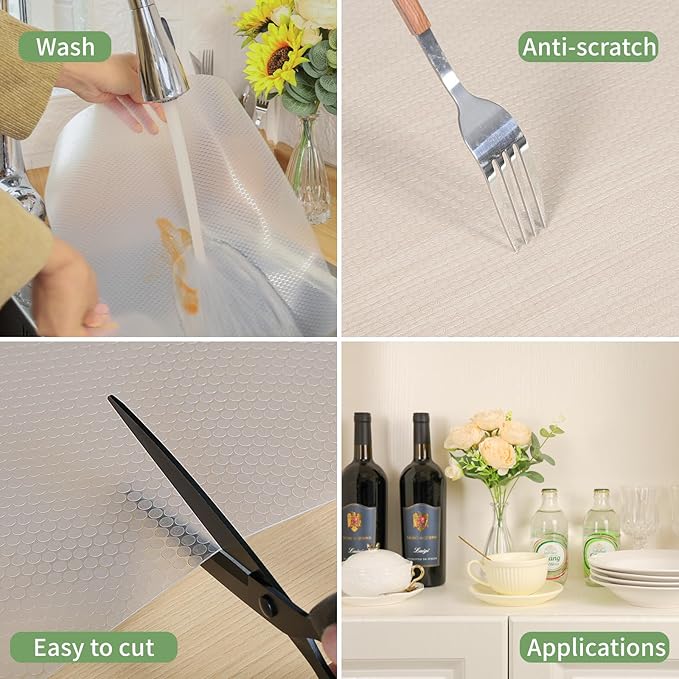 Shelf Liners 20 inch x 20 ft Kitchen Cabinets Liner Non-Stick Drawer Liners Drawer Mats EVA Protector Shelving Cupboard Lining (Clear, 20 inch x 20 ft)