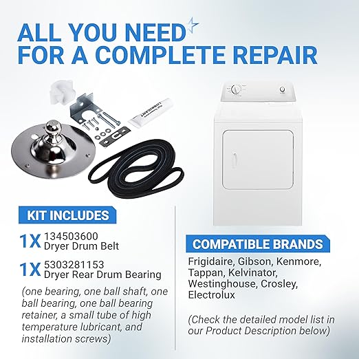 [Upgraded] BlueStars 5303281153 & 134503600 Dryer Rear Bearing - Compatible with Frigidaire & Kenmore Dryers - Replaces PS459829 AP2142648 131777700 PS1148434 134163400