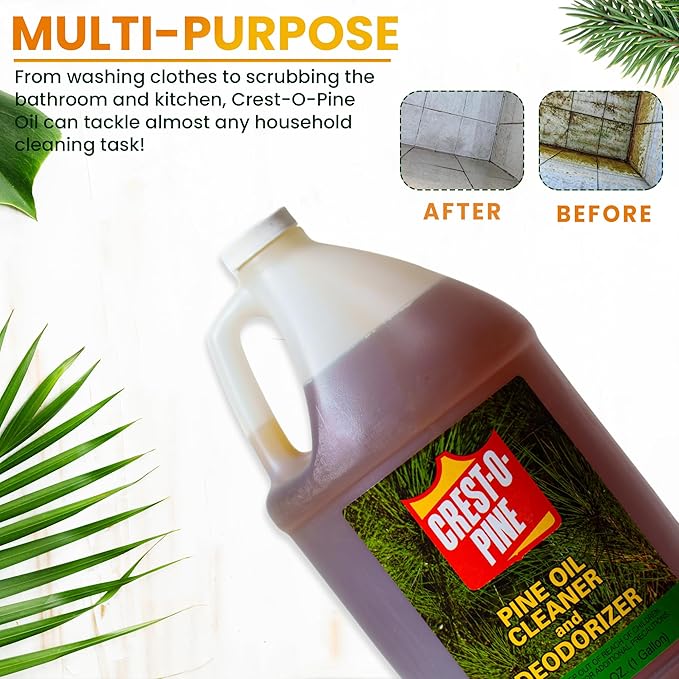 Crest-O-Pine Real Pine Oil Cleaner Concentrate Deodorizer, Multi-Purpose All-Purpose Household Cleaner for Floors, Kitchen, Bathroom, Laundry, Grease & Odor Removal (2, 128 fl oz)