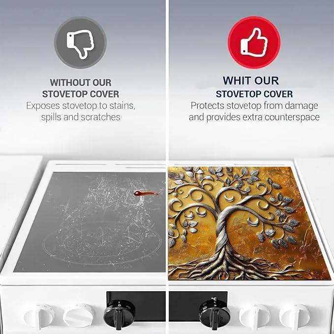 Stove Top Covers Pad Silver Tree of Life Kitchen Decorations 28 x 20 inches Stove Top Cover for Electric Coffee Bar Mats Pad Fit Coffee Maker Machine Countertops and Sinks