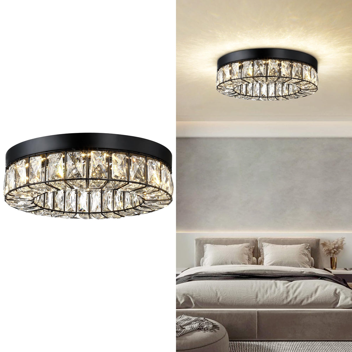 MEXO Crystal LED Flush Mount Ceiling Light Fixtures Modern Black - Image 1