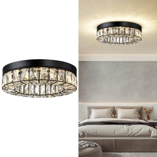 MEXO Crystal LED Flush Mount Ceiling Light Fixtures Modern Black - Image 1