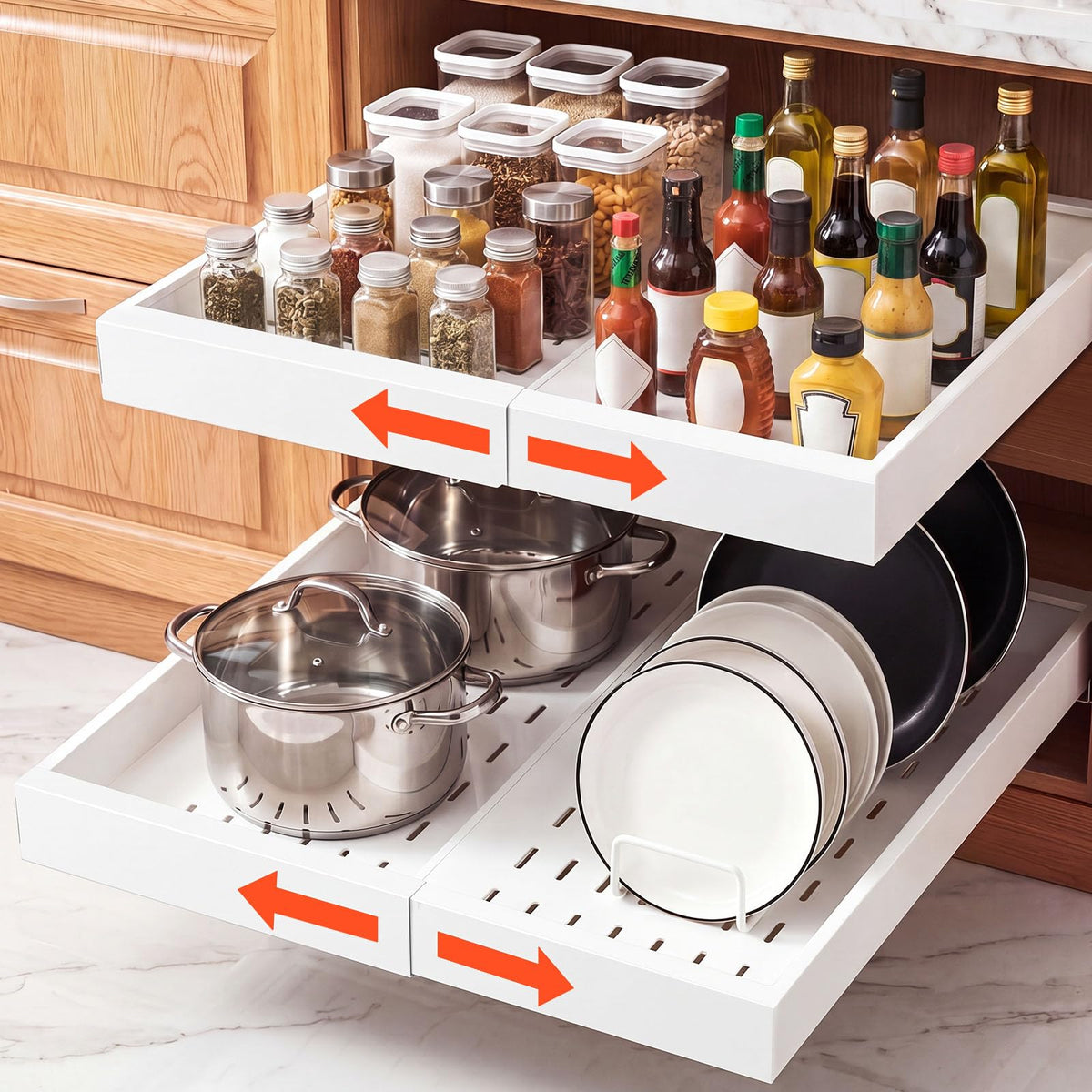 VEVOR Pull Out Cabinet Organizer, 2 Pack Expandable Width (12.2"-18.9"), 20.47" Deep Pull Out Drawers for Cabinets, Sliding Drawer for Kitchen Pantry Cabinet Organizer with Nano Ad
