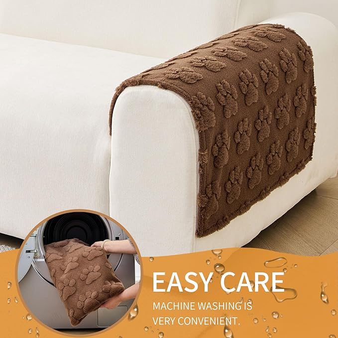 Waterproof Couch Cover for Dogs Washable,Fuzzy Pet Couch Covers for Sofa,Thick Soft Dog Mat Non-Slip Couch Covers for 3 Cushion Couch Sofa Pet Friendly (Brown, 23 * 23(2pcs))