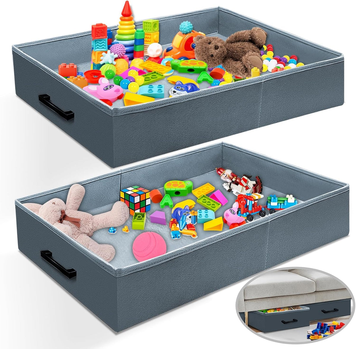 LILXIU Under Couch Storage, 2 Pack Foldable Under Sofa Storage - Image 1
