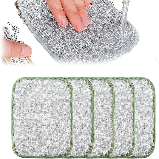 Multipurpose Wire Dishwashing Rags for Wet and Dry, Upgraded Reusable Steel Wool Scrubber 2-Layer Microfiber Wire Dishcloth, Multifunctional Dish Rags for Kitchen, Pots, Pans, Sinks (5)
