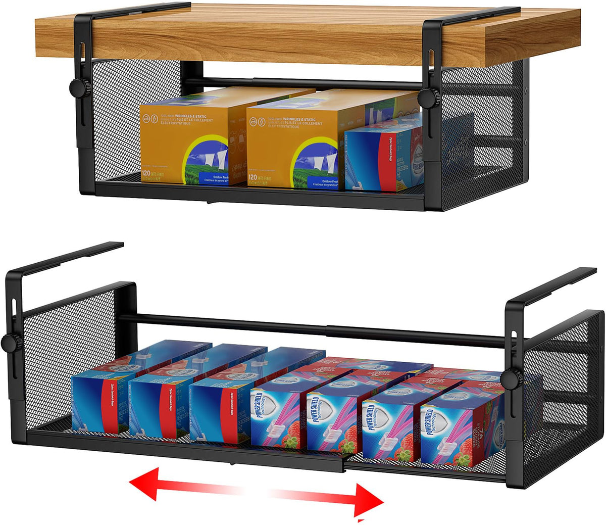2Pack Expandable Under Shelf Storage Basket Organizer,Black - Image 1