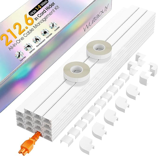 212.6in Cord Hider Kit, Cord Covers for 1 Wire on Wall, Self-Adhesive Cable Hider Wire Covers for Cords on Wall, Paintable Cord Hider for Walls Mount Tv, Cable Cover Raceway, W0.59 H0.4in, White