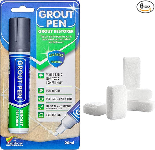 Grout Pen Tile Paint Marker: Dark Grey Wide 15mm with 5 Pack Replacement Tips - Waterproof Grout Colorant and Sealer Pen to Renew, Repair, and Refresh Tile Grout - Cleaner Coating Stain Pens
