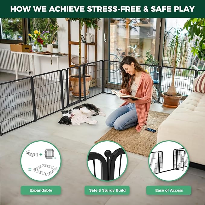 FXW Homeplus Unleashed Indoor Dog Playpen - Stress-Free and Safe Play, Heavy Duty 32 Inch 8 Panels Dog Pen for Small and Medium Dogs, Black│Patented