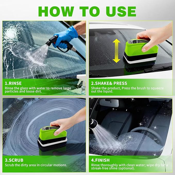 Glass Oil Film Remover for Car, Automotive Glass Cleaning Brush with 120ml Glass Compound, Windshield Cleaner for Clear Vision Clarity, Removes Oil Film & Smudges