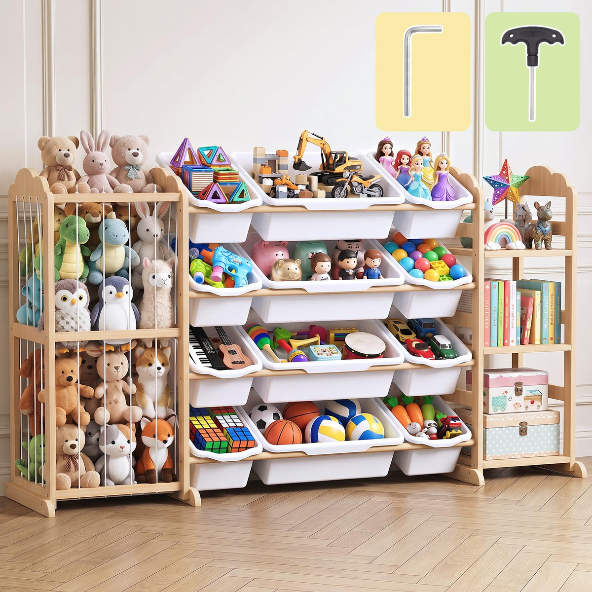 LAMU 3-in-1 Toy Storage Organizer with Bookshelf, Stuffed - Image 1
