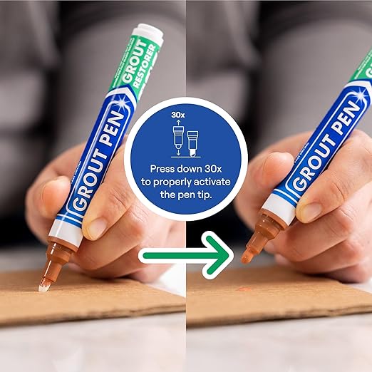 Grout Pen Tile Paint Marker: Waterproof Grout Paint, Tile Grout Colorant and Sealer Pen - Narrow 5mm, 2 Pack with Extra Tips (7mL) - Terracotta